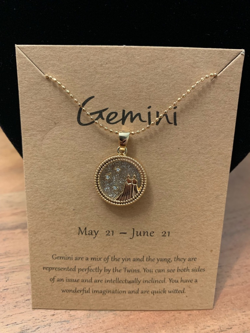 Gold-Tone Pendant Necklace with Glitter Accent
